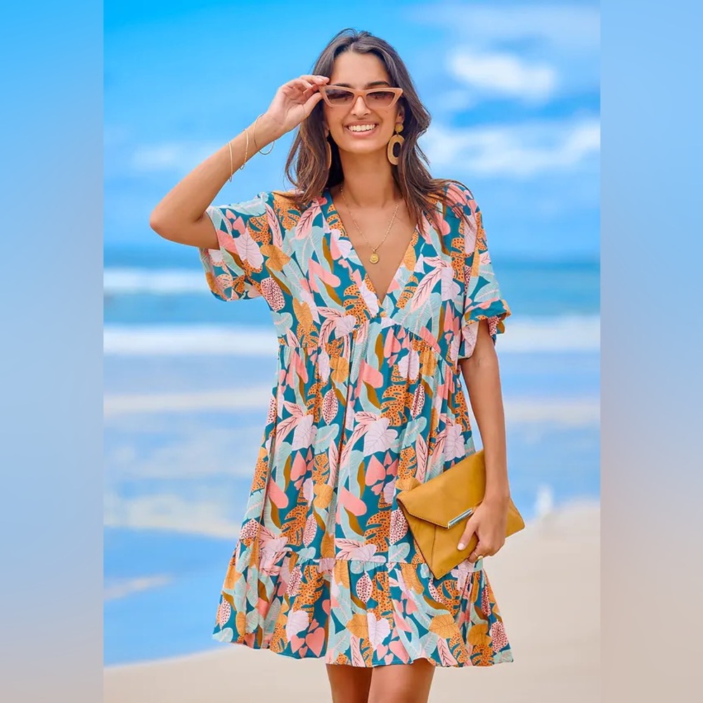 Cupshe Soft Tropics Short Sleeve Mini Dress